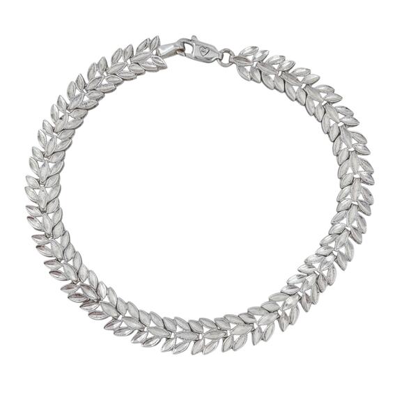 Estate Peru Sterling Silver 925 7.4mm Bolivian Leaf Bracelet 7.5" - Picture 4 of 8